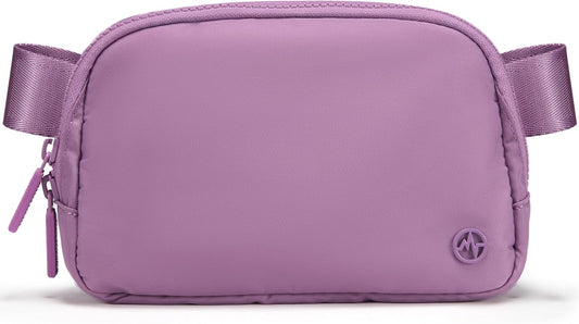 HOTPander Two Way Zipper Fanny Pack Nylon Everywhere Belt Bag for Women, Water Repellent Waist Packs, Crossbody Bags with Adjustable Strap (Light Purple).