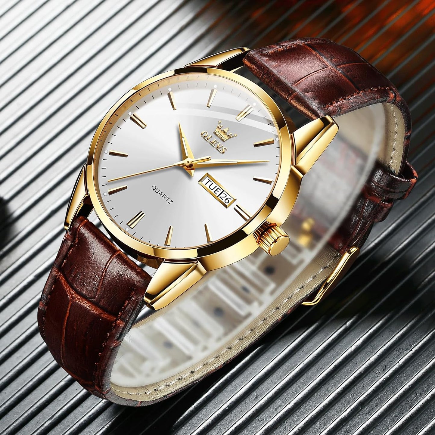 HOTQBAIZI Men's Casual Leather Watch, Easy to Read Three-Hand Analog Stainless Steel Watches for Men, Minimalist Day Date Waterproof Luminous Mens Quartz Wristwatch