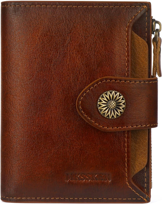 HOTRFID Wallet Women,Bifold Leather Womens Wallet,Compact Designer Carteras Para Mujer Card Holder with Removable ID Window(darkbrown)