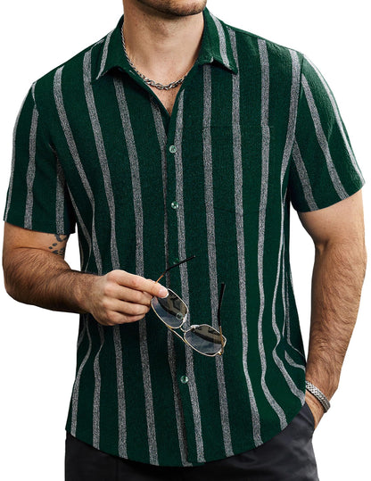 HOTVATPAVE Mens Summer Striped Shirts Button Down Short Sleeve Vintage Beach Hawaiian Shirts with Pocket