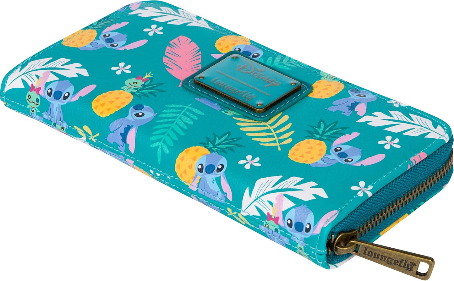 HOTLoungefly Disney Stitch Tropical Print Faux Leather Wallet - Accordion Style & Zip Around
