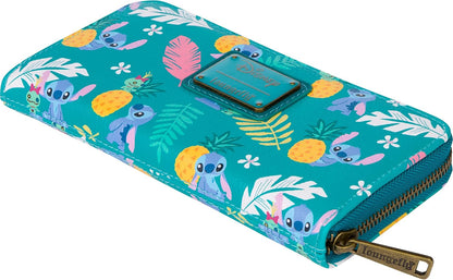 HOTLoungefly Disney Stitch Tropical Print Faux Leather Wallet - Accordion Style & Zip Around