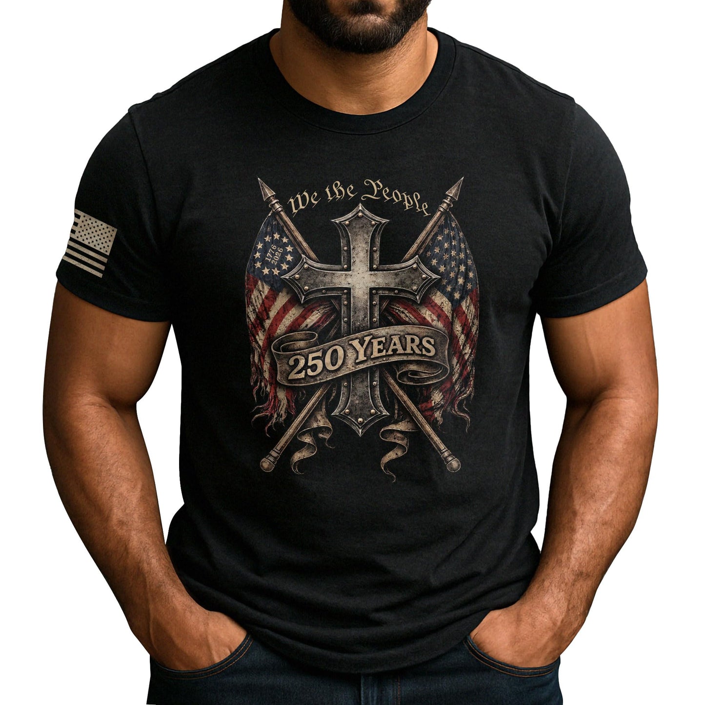 HOT250 Anniversary USA Shirt, Christian Shirts for Men | Celebrate your faith and American pride with our unique collection of cross-themed apparel and 250th anniversary shirts
