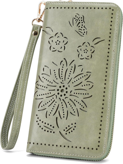 HOTRFID Wallet Women Large Capacity Sunflower Wristlet Wallets for Women Clutch Ladies Cell Phone Purse