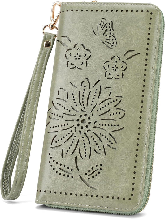 HOTRFID Wallet Women Large Capacity Sunflower Wristlet Wallets for Women Clutch Ladies Cell Phone Purse
