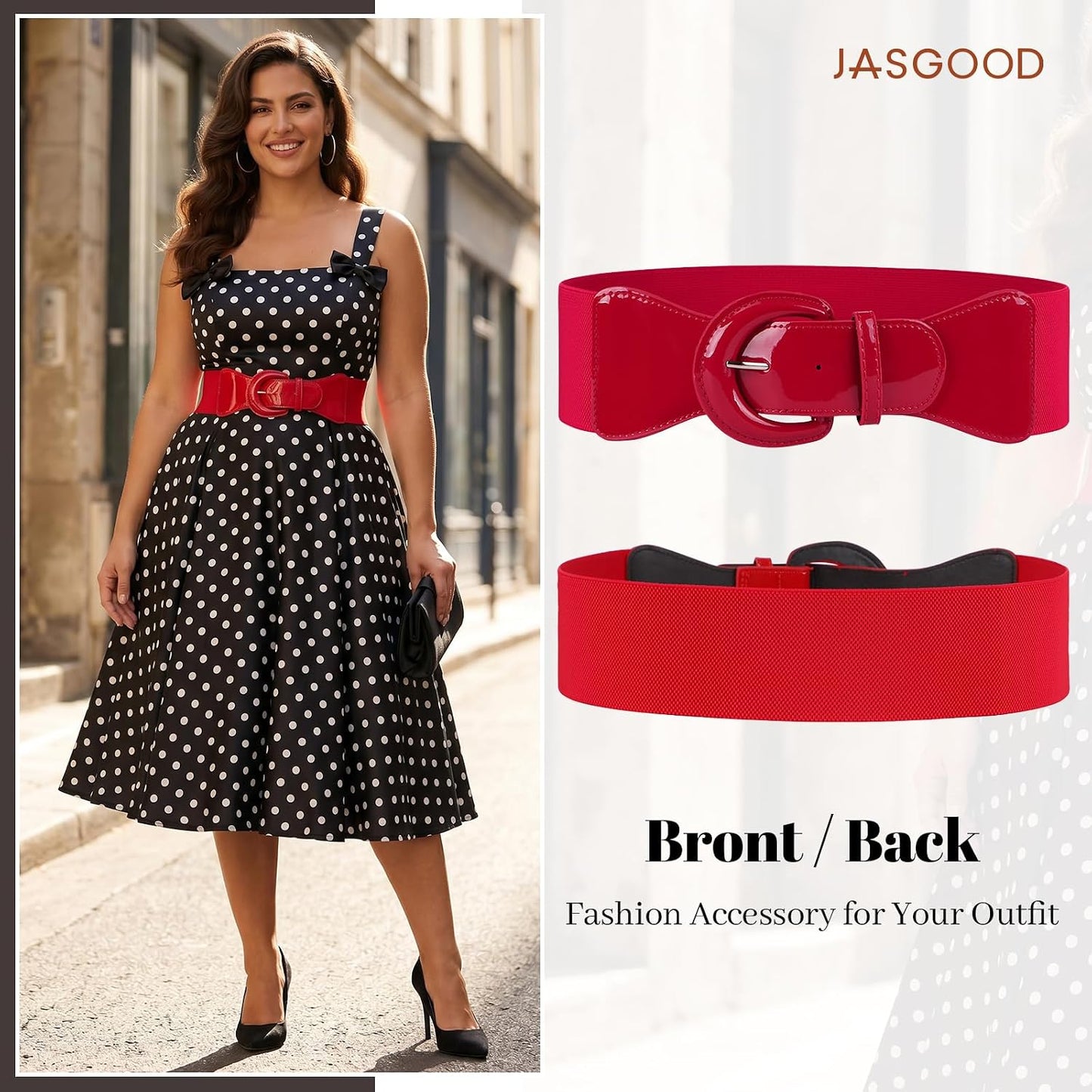 HOTJASGOOD Women Wide Stretch Belt,Vintage Chunky Buckle Elastic Waist Belts Patent Leather Belt 50s Belt for Dress