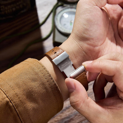 HOTGetalia Italian Leather Watch Band | Tuscany Vegetable-Tanned Full Grain Calfskin Palm Grain Strap, Quick Release Watch Band with Folding Clasp, 18mm 19mm 20mm 21mm 22mm, Soft Strap for Men Women