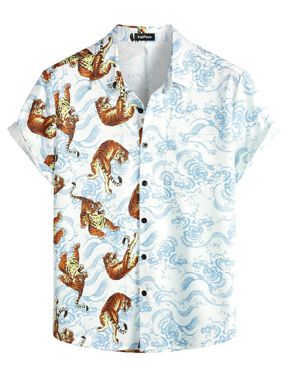 HOTVATPAVE Mens Hawaiian Flamingo Shirt Casual Tropical Summer Beach Shirts | Animal Print, Button Down Short Sleeve, Stylish, Untucked, Vacation, Floral, Cruise, Date, Party, Rave, Concert, Pocket