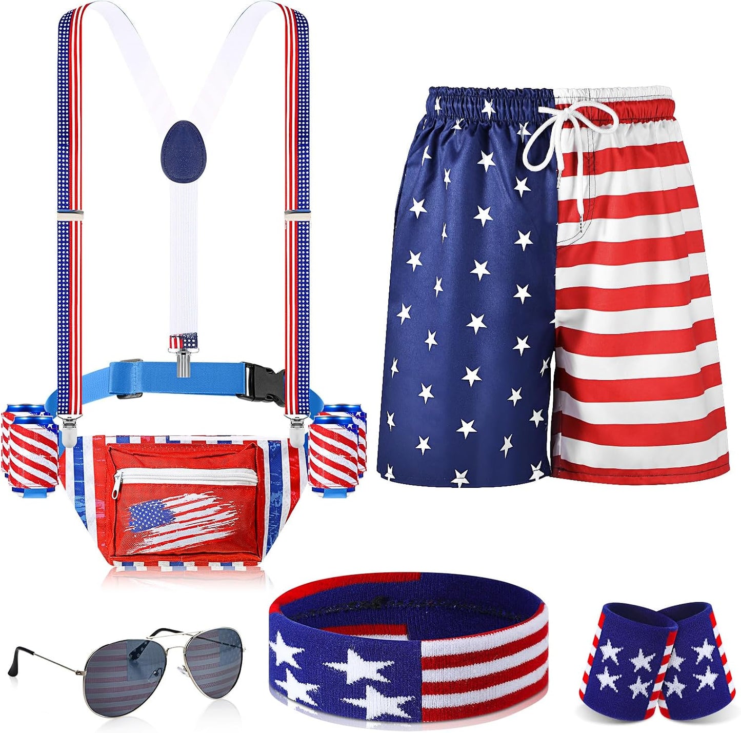 HOTMepase 4th of July Fanny Pack for Men America Flag Patriotic Beverage Beer Belt Suspenders 250th Anniversary Dress