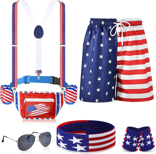 HOTMepase 4th of July Fanny Pack for Men America Flag Patriotic Beverage Beer Belt Suspenders 250th Anniversary Dress