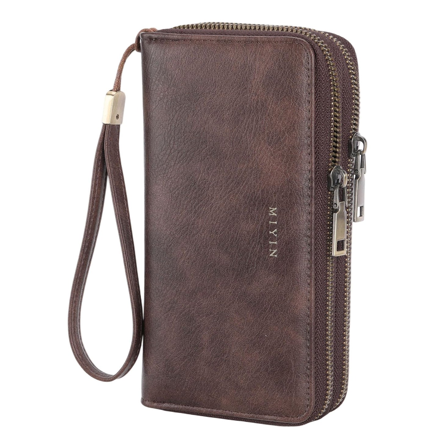 HOTGOIACII Wallets for Women RFID Blocking Double Zip Around Leather Wallet Wristlet Large Capacity Credit Card Holder Blue