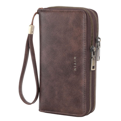 HOTGOIACII Wallets for Women RFID Blocking Double Zip Around Leather Wallet Wristlet Large Capacity Credit Card Holder Blue