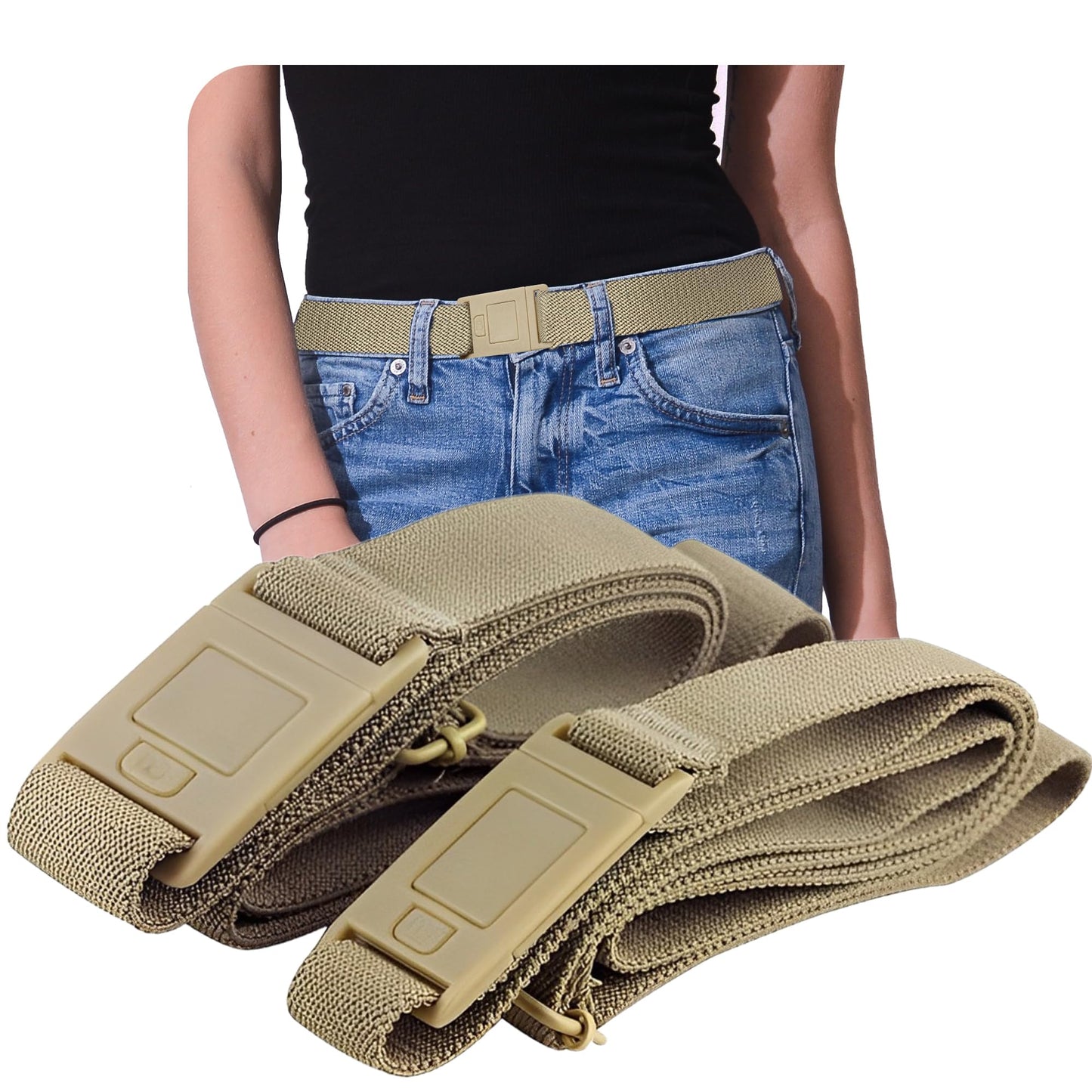 HOTBELTAWAY Easily Adjustable Elastic Flat Buckle No Show Belts for Women – Stretch No Bulge jeans pants