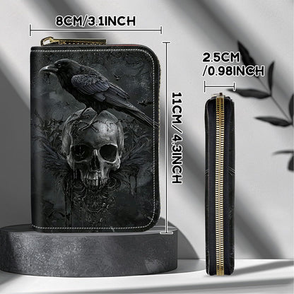 HOTCute Credit Card Holder with Zipper, Crow Skull RFID-Blocking Card Case Small Wallet for Women Men, Multi-slot Card Organizer Case Travel Accordion Wallet