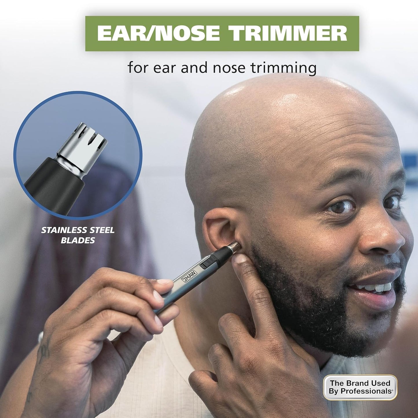 HOTWahl Micro Groomsman Battery Personal Trimmer for Hygienic Grooming with Rinseable, Interchangeable Heads for Eyebrows, Neckline, Nose, Ears, & Other Detailing - 05640-600