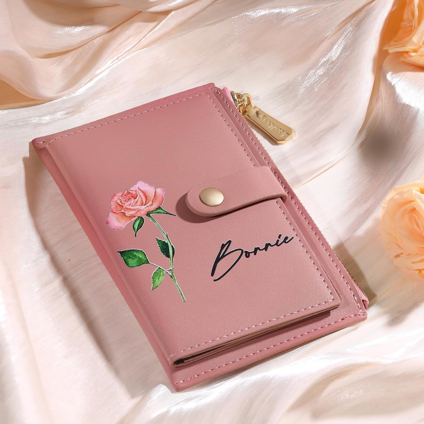 HOTPersonalized Gifts for Women Christmas Custom Birthflower Wallet for Mom Customizable Name Leather Wallet for Wife Her Mother's Day Birthday Gifts from Daughter Son Husband (Color 1)
