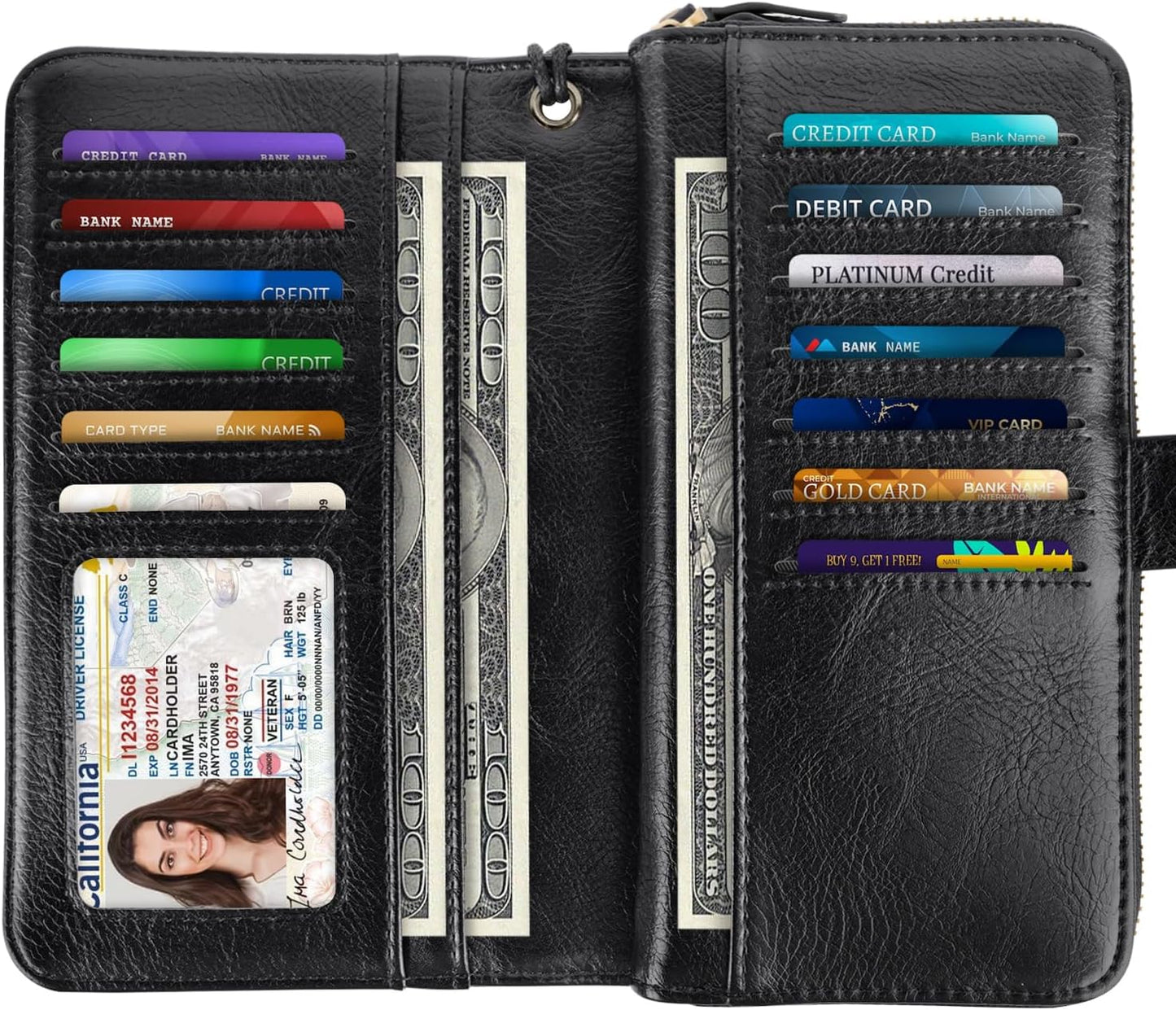 HOTCoco Rossi Black Butterfly Wallet for Women Large Capacity Card Holder Wristlet