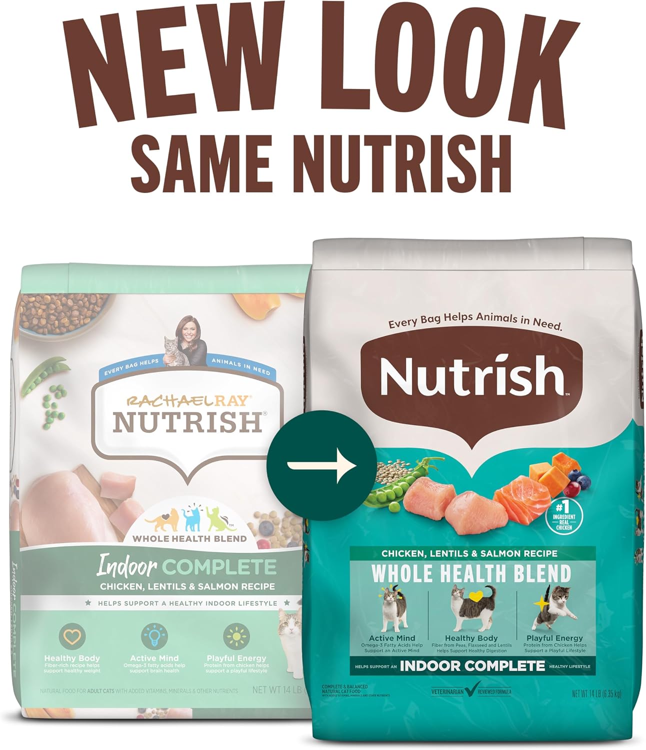 HOTNutrish Indoor Complete Chicken, Lentils & Salmon Recipe Dry Cat Food, 6 lb. Bag, Packaging May Vary (Rachael Ray)