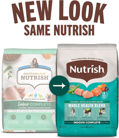 HOTNutrish Indoor Complete Chicken, Lentils & Salmon Recipe Dry Cat Food, 6 lb. Bag, Packaging May Vary (Rachael Ray)