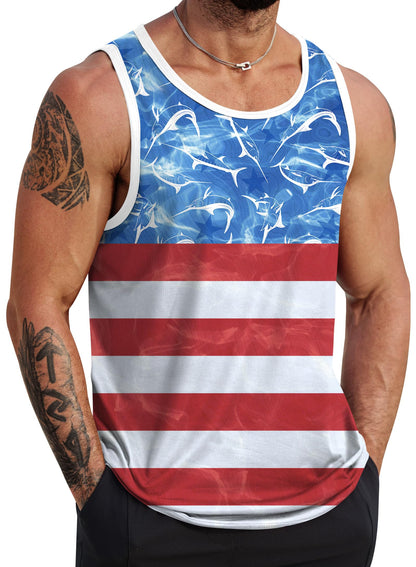 HOTVOGSTART Mens Hawaiian Beach Tank Tops Summer Vacation Muscle Top Graphic Sleeveless Shirts (S-3XL)