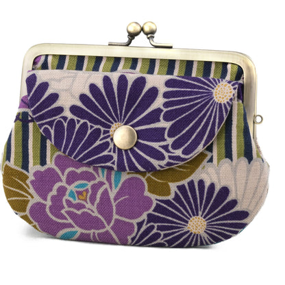 HOTVintage Floral Kiss Lock Coin Change Wallet Purses (Retro Flower - Pinkbeige) / Made in Japan Pouch for Women