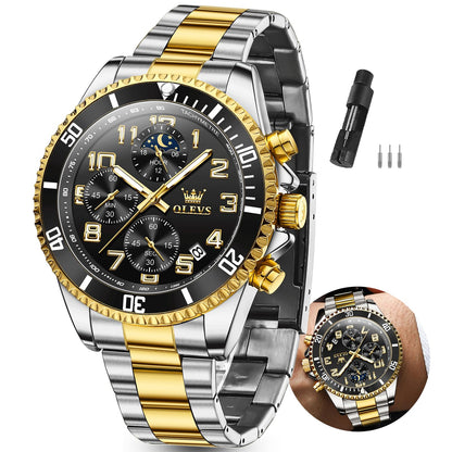 HOTOLEVS Watches Men Waterproof Luxury Big Face Mens Watch Stainless Steel Day Date Quartz Analog Dress Watches for Men Luminous Reloj para Hombres (Green/Blue/Black/Gold)