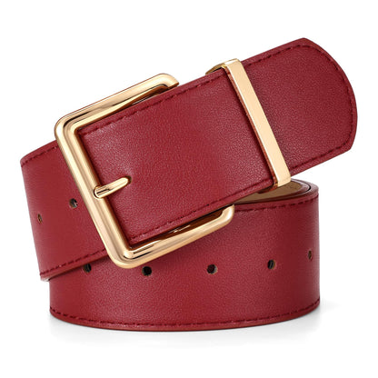 HOTWERFORU Women Wide Belt for Dresses Thick Leather Belt with Big Gold Buckle Fahion Women Chunky Belt