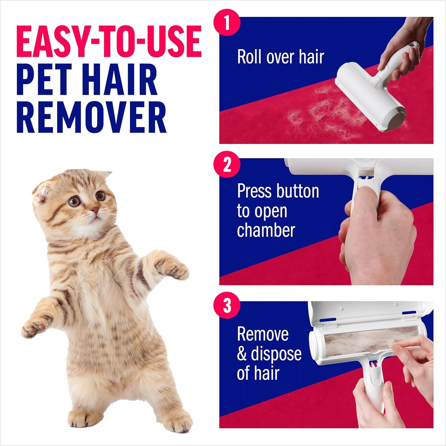HOTChomChom Roller Pet Hair Remover – Original Size Reusable Lint Roller for Cat & Dog Hair on Furniture, Couch, Carpet, Car, Rugs & Bedding – Portable, Eco-Friendly (White)