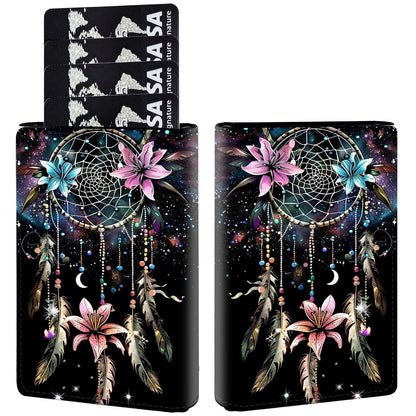 HOTPop Up Wallet Women Men with Money Slot,RFID Blocking Leather Minimalist Automatic Credit Card Holder Business Trifold Card Case-Cherry Blossoms