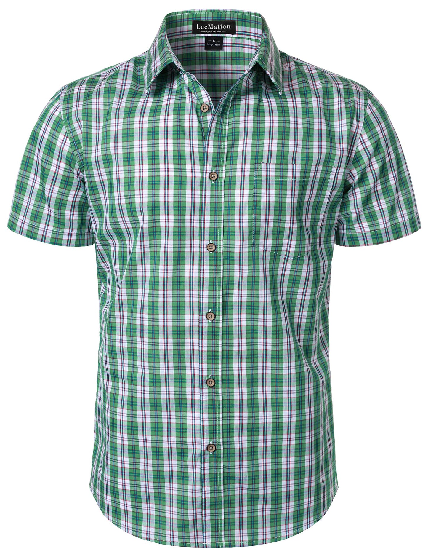 HOTLucMatton Men's Gingham Short Sleeve Button Down Shirt Cotton Regular Fit Plaid Dress Shirts with Pocket