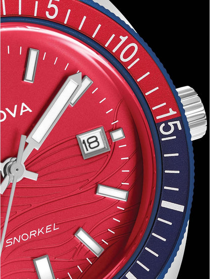 HOTBulova Men's Snorkel - America's 250th Sail 4th Special Edition: 41mm White Hybrid-Ceramic Case with a Blue Rubber Strap & Red Dial (Style: 98B474)
