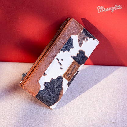 HOTMontana West Wrangler Cow Print Wallets Womens Bifold Credit Card Wallet Women's Wallets, Card Cases & Money Organizers Brown Wallet for Women Ladies Female Cash Wallett with Smooth Zipper