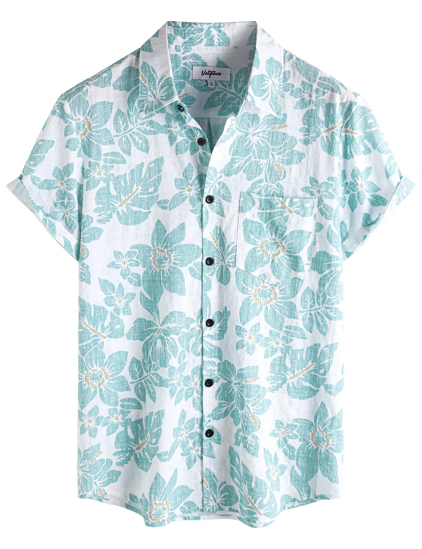 HOTVATPAVE Mens Hawaiian Shirts Casual Summer Short Sleeve Button Down Shirts | Beach, Floral, Front Pocket, Cotton, Tropical, Vacation, Vintage, Printed, Cruise, Collared, Aloha, Party, Reverse Fabric