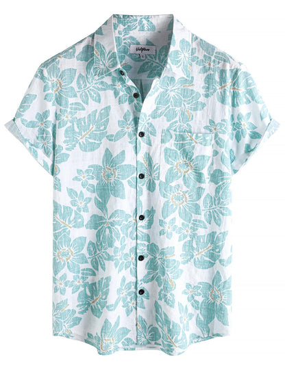 HOTVATPAVE Mens Hawaiian Shirts Casual Summer Short Sleeve Button Down Shirts | Beach, Floral, Front Pocket, Cotton, Tropical, Vacation, Vintage, Printed, Cruise, Collared, Aloha, Party, Reverse Fabric