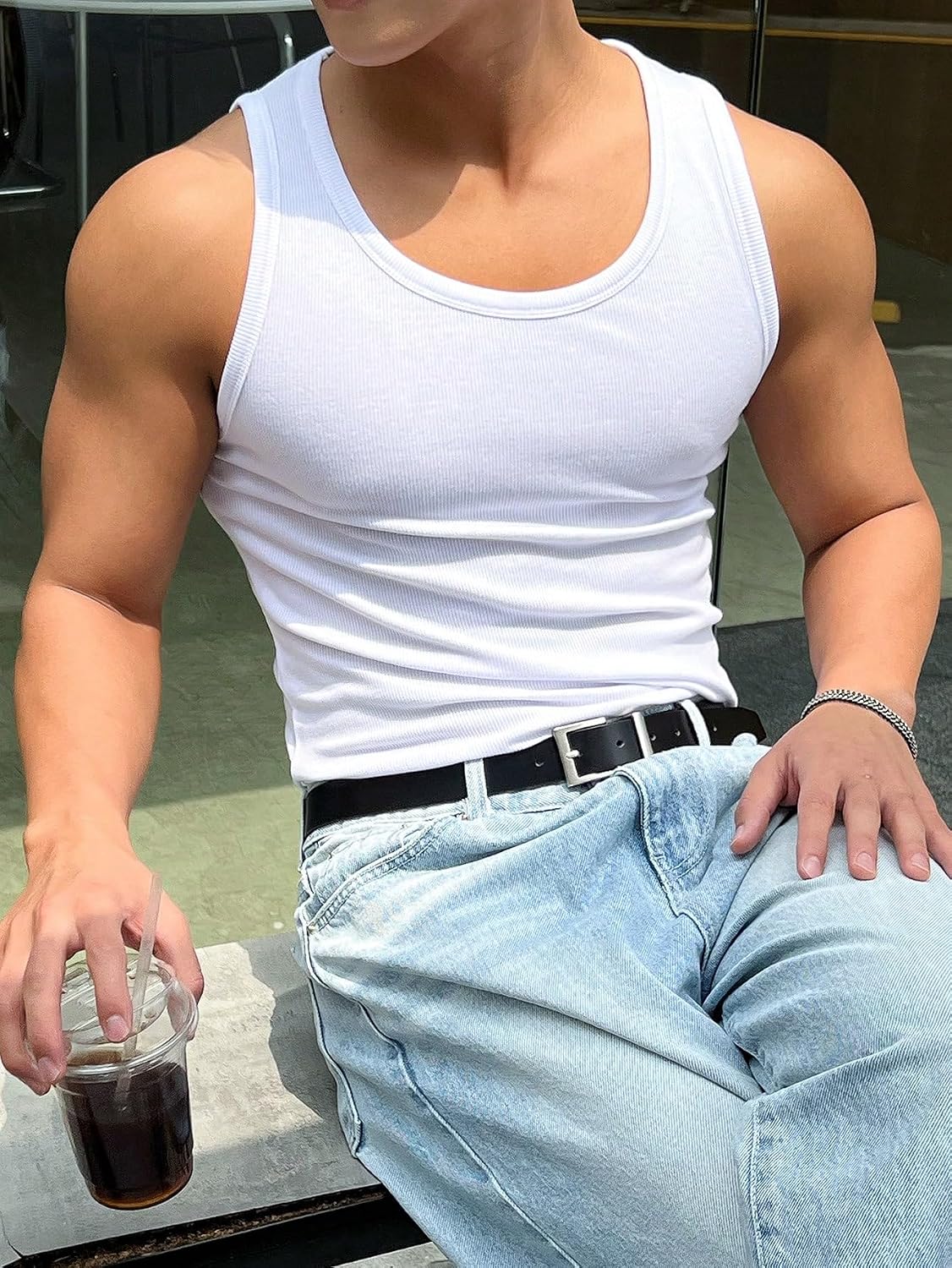 HOTCOZYEASE Men's Summer Sleeveless Tank Top Workout Gym Muscle Tank T Shirt | Workout Gym Casual Wear, Summer Basic Undershirt, Ribbed Knit Fabric, White Tank Top for Men