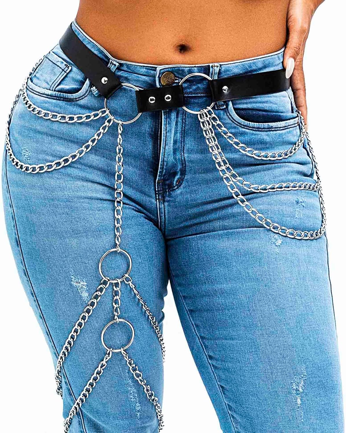 HOTELABEST Leather Thigh Chain Punk Leather Body Chain Rave PU Leg Belt for Women