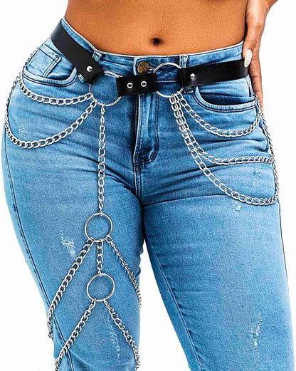 HOTELABEST Leather Thigh Chain Punk Leather Body Chain Rave PU Leg Belt for Women