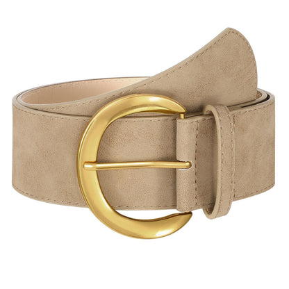 HOTWHIPPY Women’s Wide Leather Belt for Dresses Fashion Casual Laides Thick Suede Belt with Gold Buckle