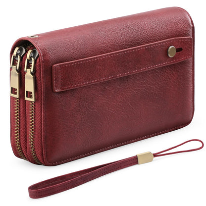 HOTGAEKEAO Wallet for Women Clutch RFID Blocking Wristlet Leather Purse Large Capacity Credit Card Holder with Grip Hand Strap