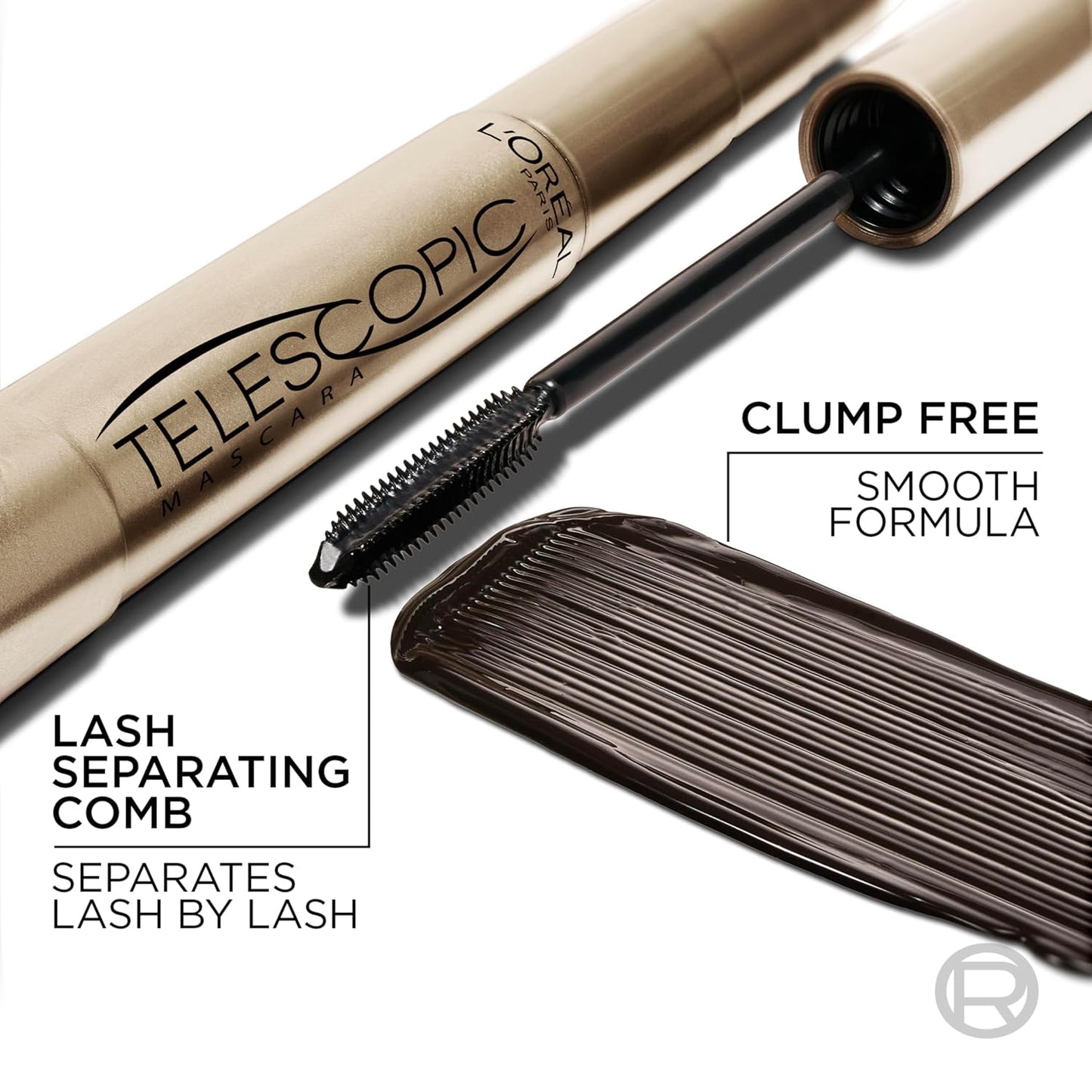 HOTL’Oreal Paris Makeup Original Telescopic Mascara, Separating Mascara Volume and Length Formula, Washable, Blackest Black, 0.27 Fl Oz., 1 Count