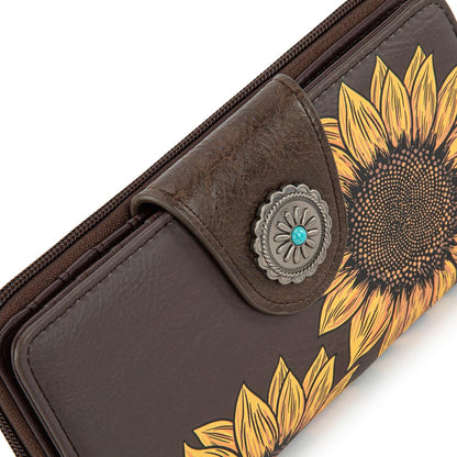 HOTMontana West Women's Wallets Western Sunflower Wallet Women Large Capacity Credit Card Wallet Ladies Female Bifold Clutch Wallets with ID Window and Coin Purse
