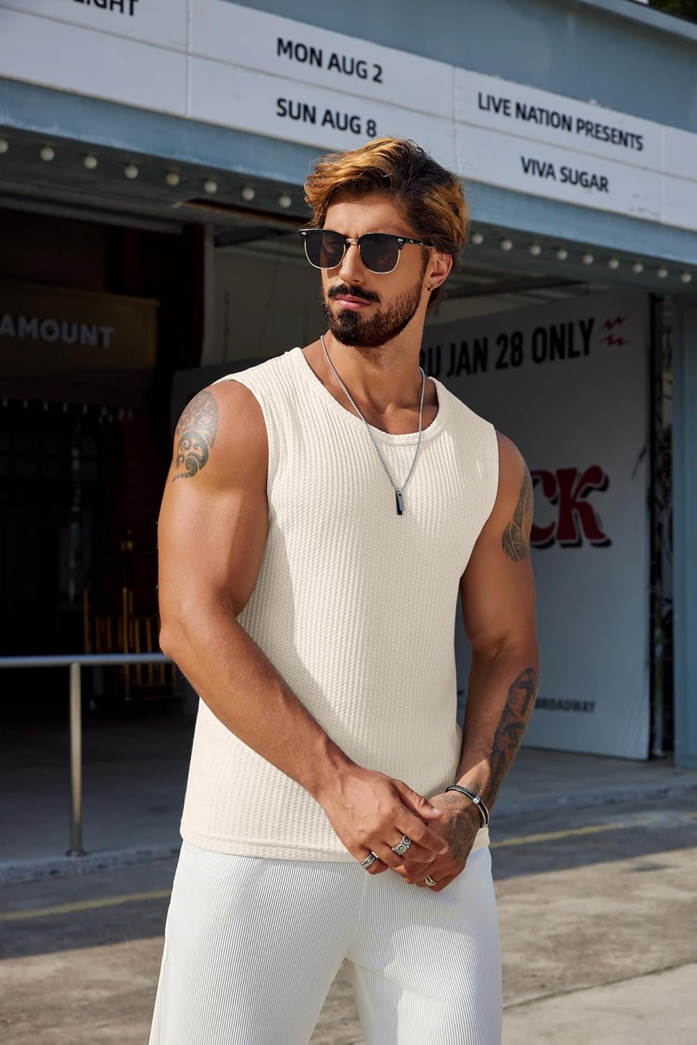HOTCOOFANDY Mens Casual Tank Tops 2 Pack Waffle Knit Sleeveless Shirt Breathable Tank Shirts Summer Muscle Tee