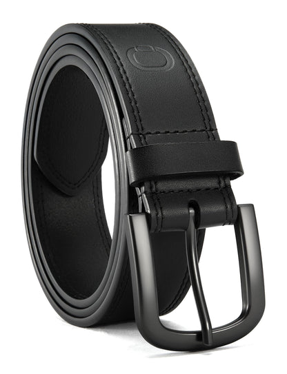 HOTCHAOREN Mens Belts Casual for Jeans - Full-Grain Leather, Durable Cowhide | Solid Buckle, Classic Style, Handmade, Daily Wear, Gift Box