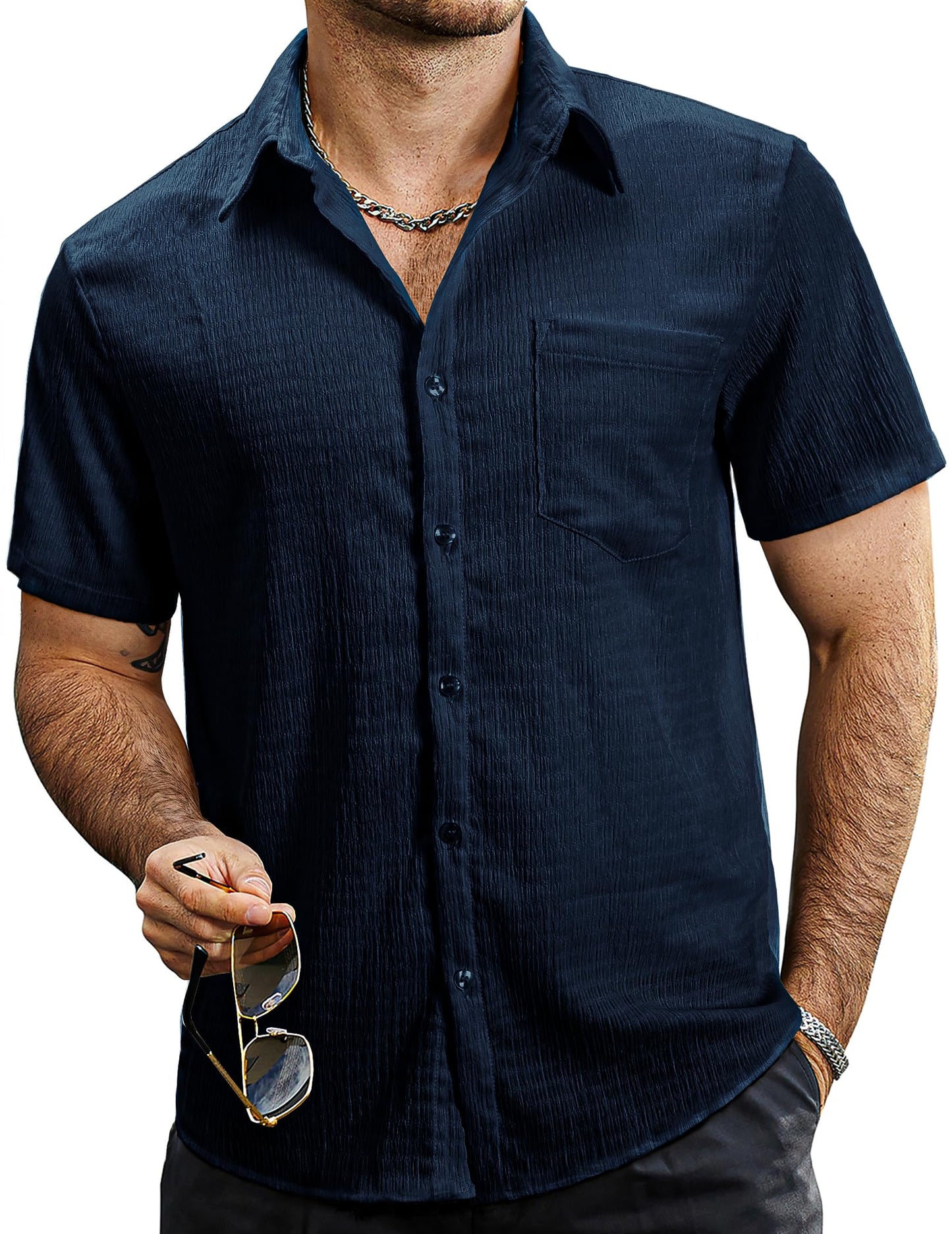 HOTVATPAVE Mens Summer Striped Shirts Button Down Short Sleeve Vintage Beach Hawaiian Shirts with Pocket