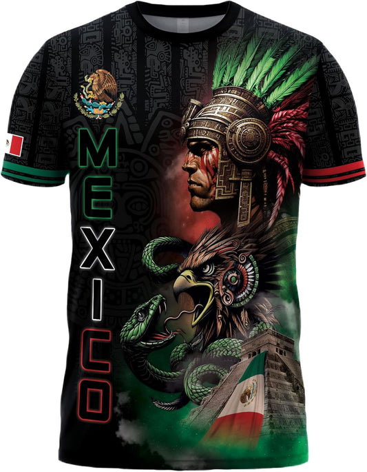 HOTAztec Shirt for Men, Vintage Mexican Tshirt, Mexico Shirts Men | Aztec-inspired shirt featuring Mexican flag artwork with a vintage look for everyday wear and cultural pride