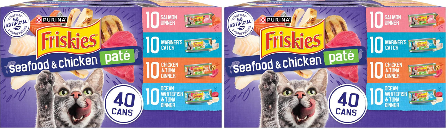 HOTPurina Friskies Pate Wet Cat Food Variety Pack Seafood and Chicken Pate Favorites 40ct VP - (Pack of 40) 5.5 oz. Cans