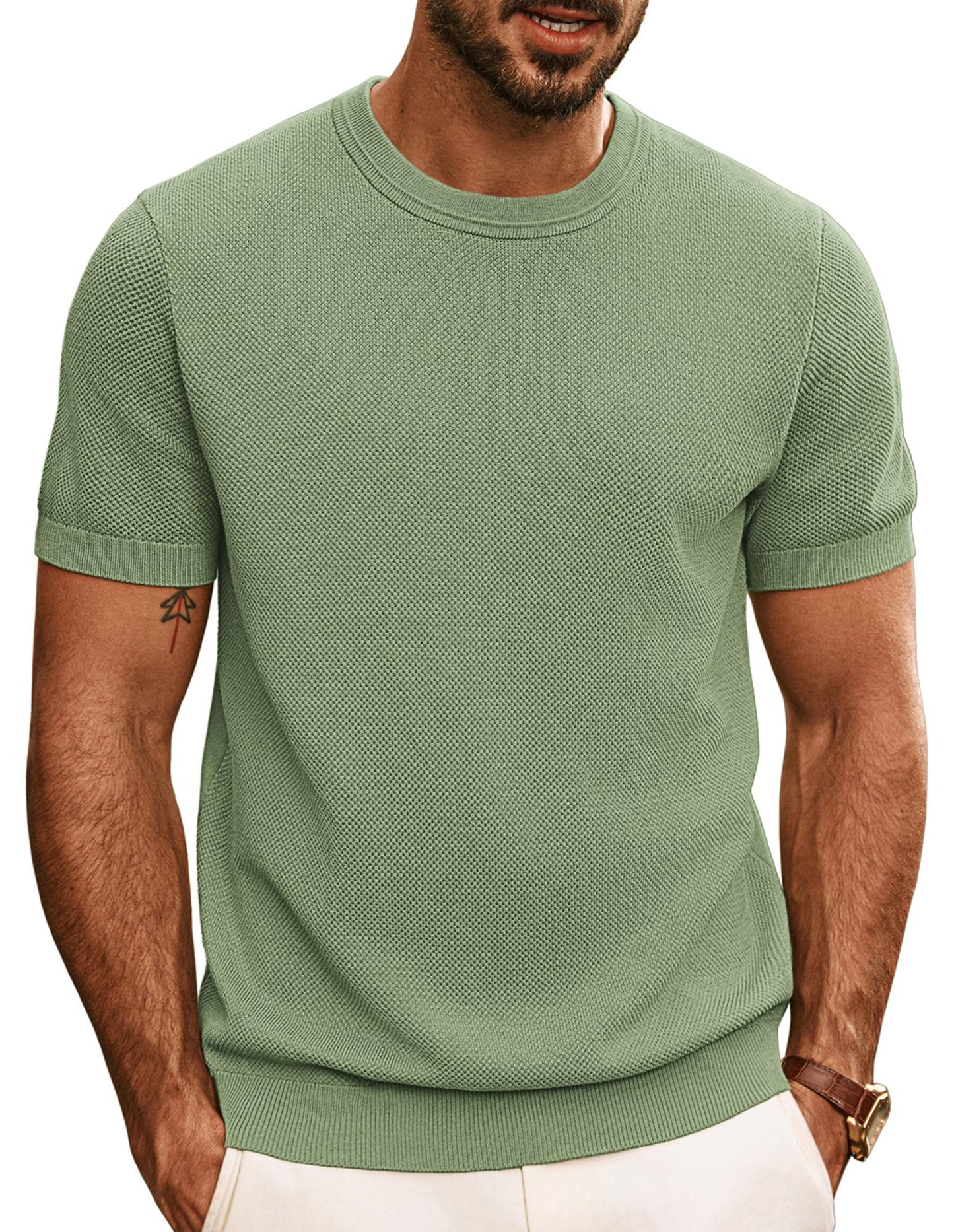 HOTPJ PAUL JONES Mens T Shirts Casual Knit Short Sleeve Tee | Crewneck, Textured Stretch T-Shirts, Lightweight, Comfortable, Breathable, Summer Clothing, Fashion, Classic, Vacation