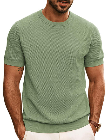 HOTPJ PAUL JONES Mens T Shirts Casual Knit Short Sleeve Tee | Crewneck, Textured Stretch T-Shirts, Lightweight, Comfortable, Breathable, Summer Clothing, Fashion, Classic, Vacation