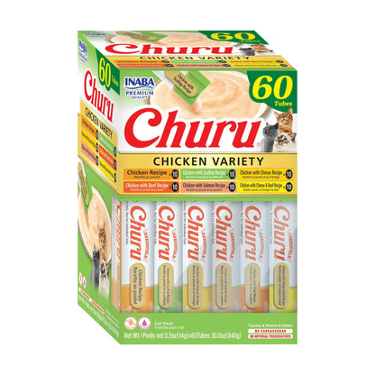 HOTINABA Churu Cat Treats, Lickable, Squeezable Creamy Purée Cat Treat with Green Tea Extract & Taurine, 0.5 Ounces Each Tube, 20 Tubes, Tuna & Seafood Variety Box
