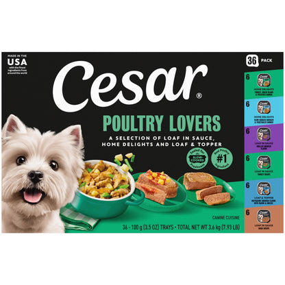 HOTCesar Wet Dog Food, Steak Lovers Variety Pack, 3.5 oz, 36 Count | Real meat #1 ingredient, easy peel trays, 100% complete & balanced, no fillers, no added sugar, no artificial flavors